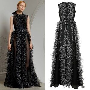 Huishan Zhang Beau Ostrich Feather Embellished Silk Organza Gown Size 4 NWT